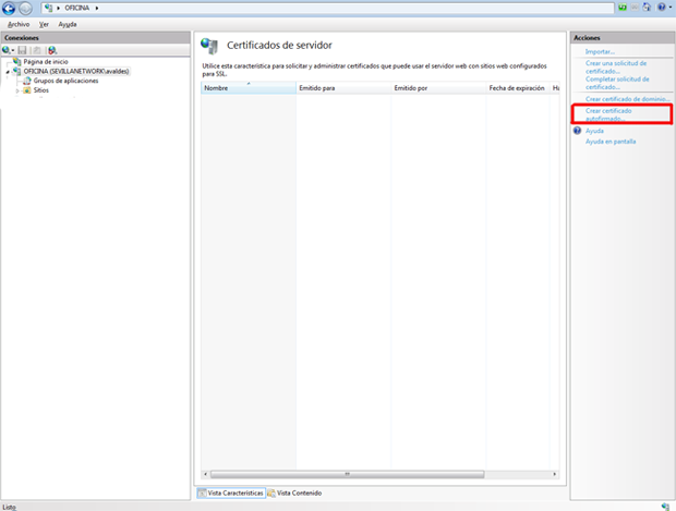 Crear certificado autofirmado IIS